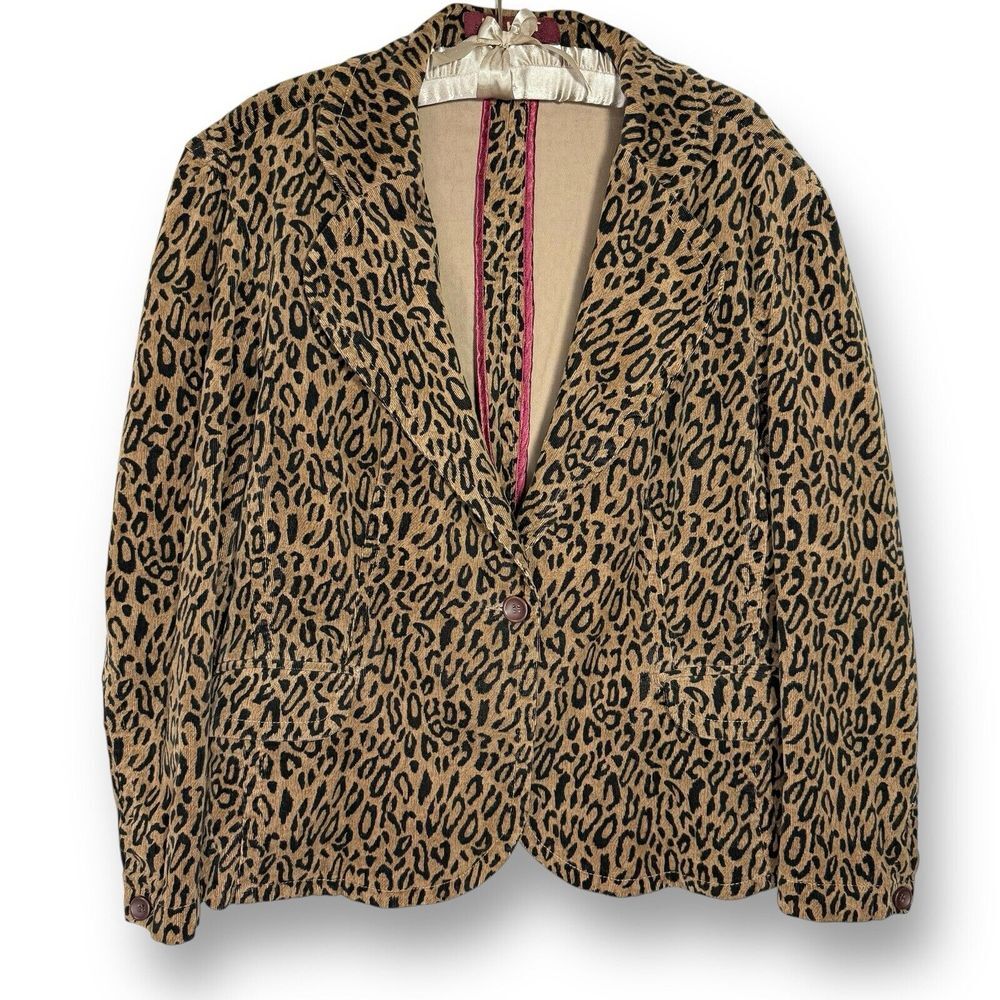 Y2K KIKIT JEANS Leopard Corduroy Blazer 1X 2000s Single Button‎ Notch Lapel